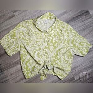 Joie Light Green Paisley Cropped Button Down Shirt
